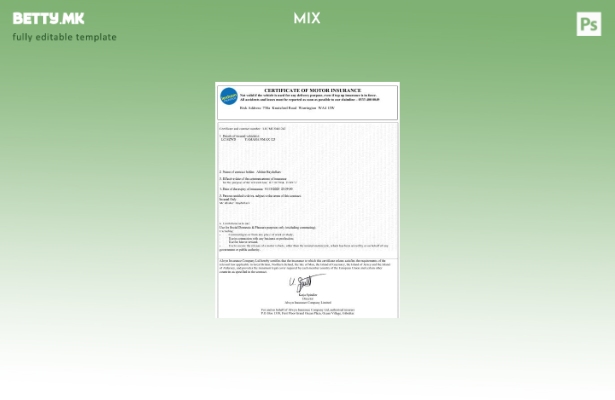 Шаблон за сертификат за моторно осигурување во Обединетото Кралство во модерен с